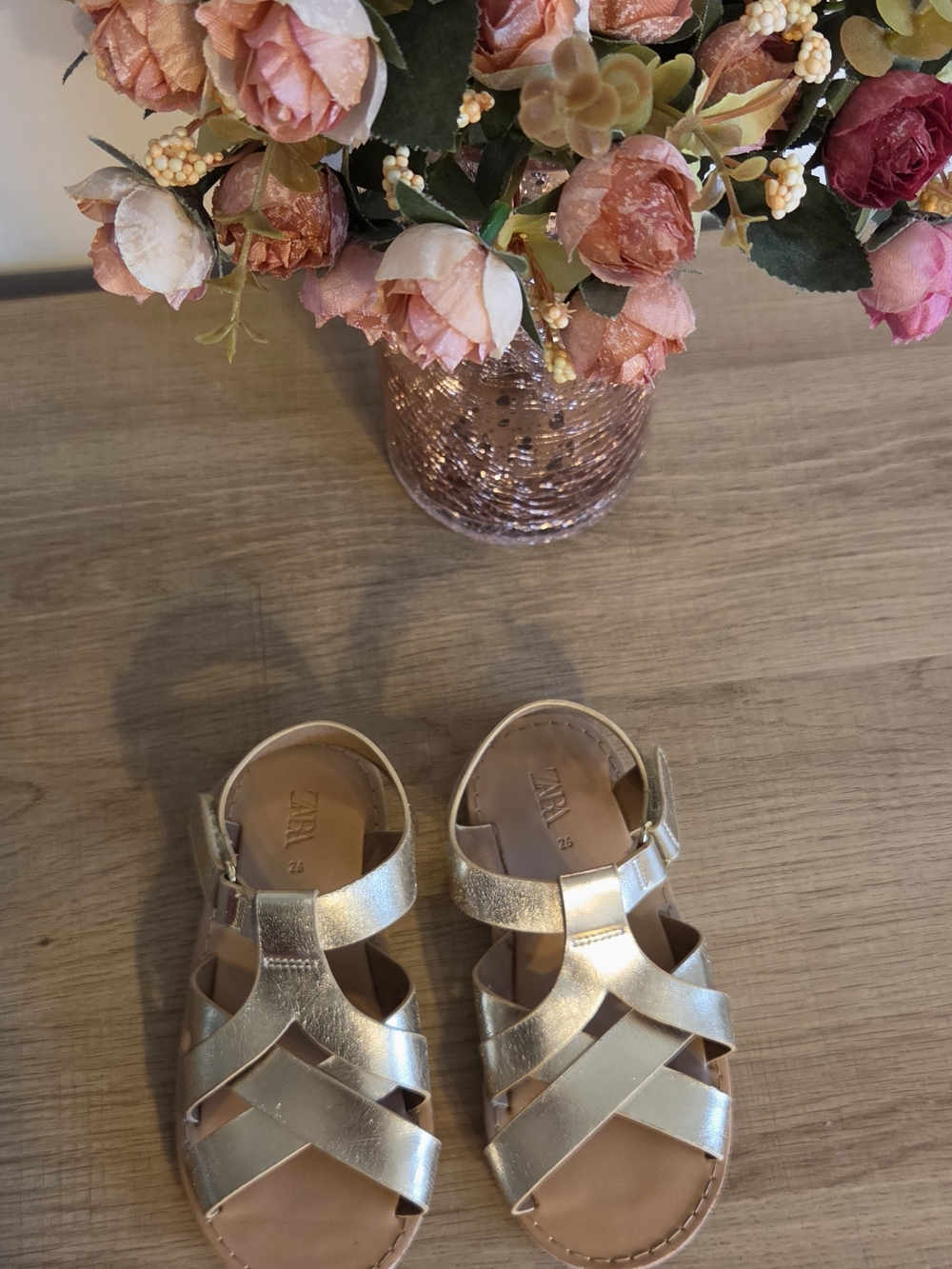Zara Girls' Gold Metallic Strappy Sandals